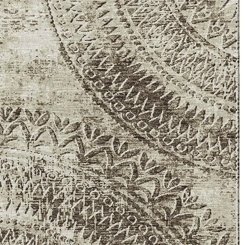Brown And Ivory Medallion Washable Area Rug With UV Protection Photo 9