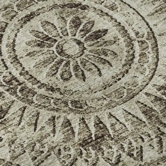 Brown And Ivory Medallion Washable Area Rug With UV Protection Photo 9