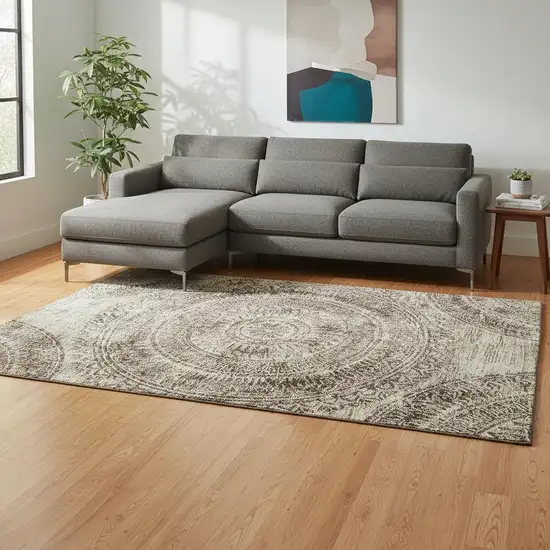 Brown And Ivory Medallion Washable Area Rug With UV Protection Photo 1