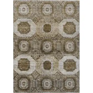 Photo of Brown And Ivory Medallion Washable Indoor Outdoor Area Rug