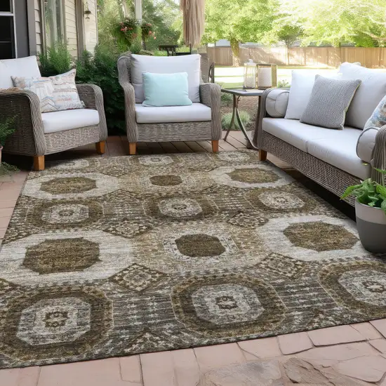 Brown And Ivory Medallion Washable Indoor Outdoor Area Rug Photo 5