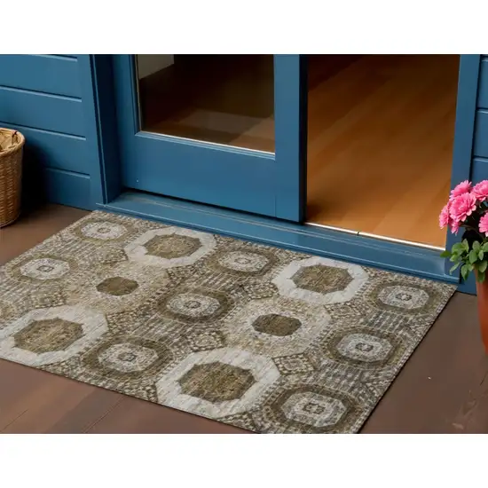 Brown And Ivory Medallion Washable Indoor Outdoor Area Rug Photo 2