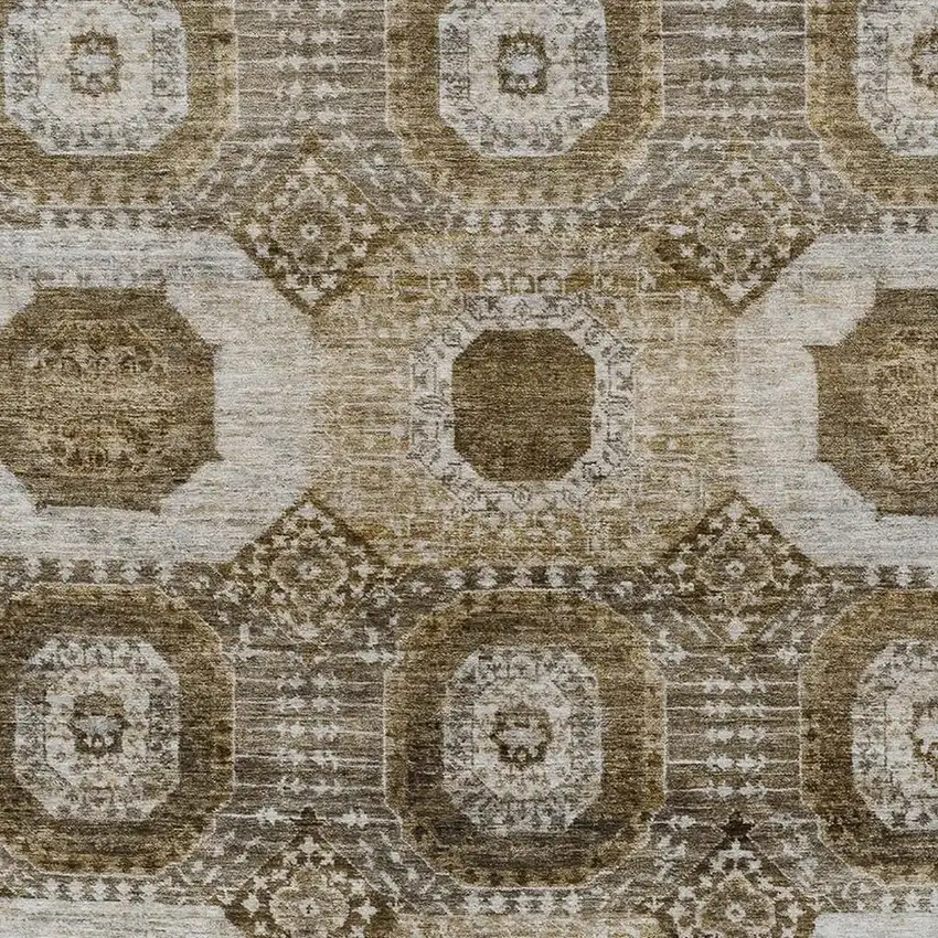 Brown And Ivory Medallion Washable Indoor Outdoor Area Rug Photo 9