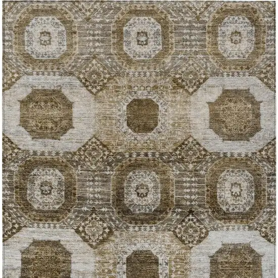Brown And Ivory Medallion Washable Indoor Outdoor Area Rug Photo 3