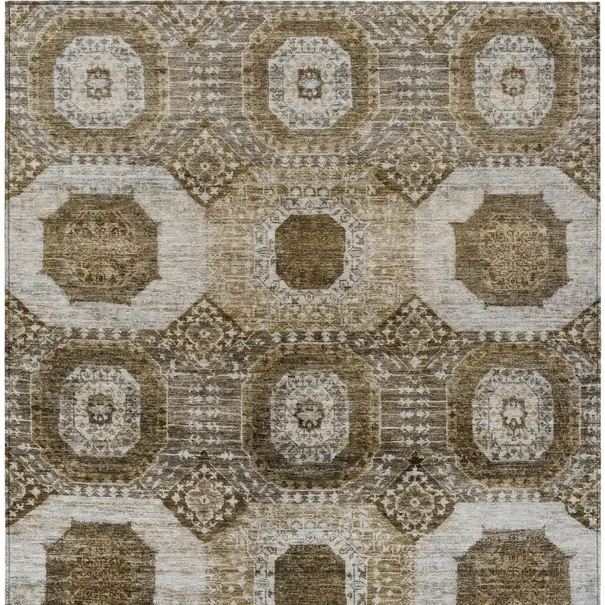 Brown And Ivory Medallion Washable Indoor Outdoor Area Rug Photo 3