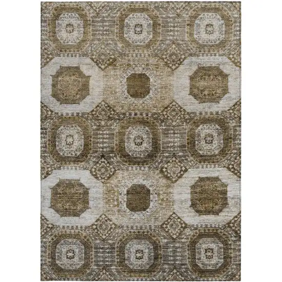 Brown And Ivory Medallion Washable Indoor Outdoor Area Rug Photo 4