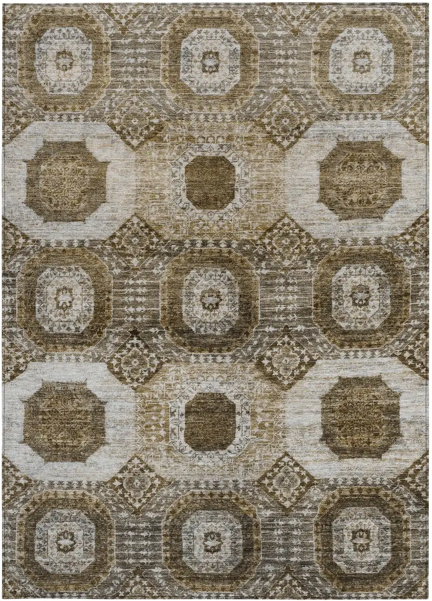 Brown And Ivory Medallion Washable Indoor Outdoor Area Rug Photo 4