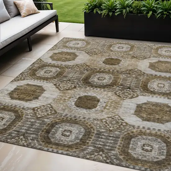 Brown And Ivory Medallion Washable Indoor Outdoor Area Rug Photo 2