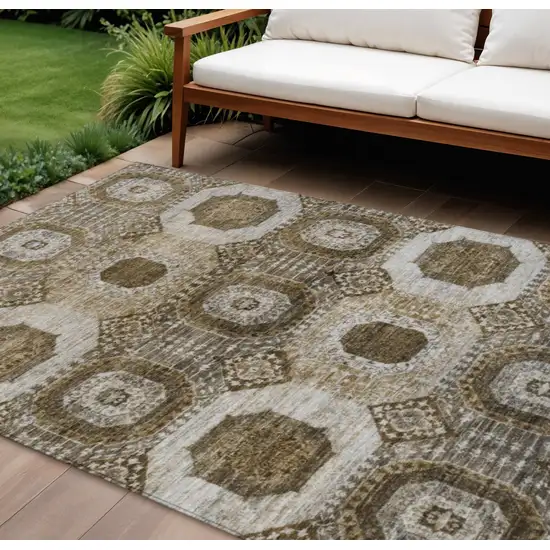 Brown And Ivory Medallion Washable Indoor Outdoor Area Rug Photo 2