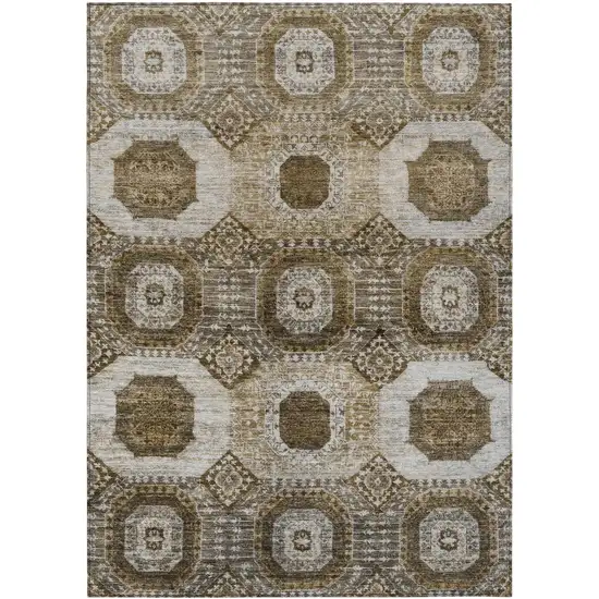 Brown And Ivory Medallion Washable Indoor Outdoor Area Rug Photo 1