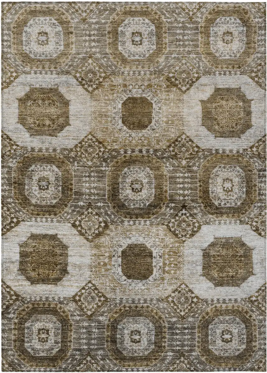 Brown And Ivory Medallion Washable Indoor Outdoor Area Rug Photo 1