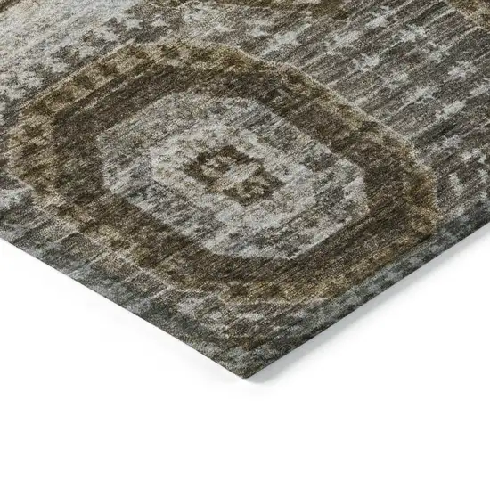 Brown And Ivory Medallion Washable Indoor Outdoor Area Rug Photo 9