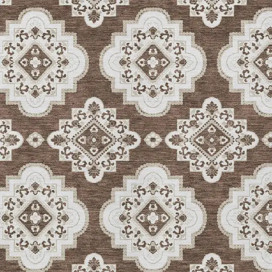 Brown And Ivory Medallion Washable Indoor Outdoor Area Rug Photo 6