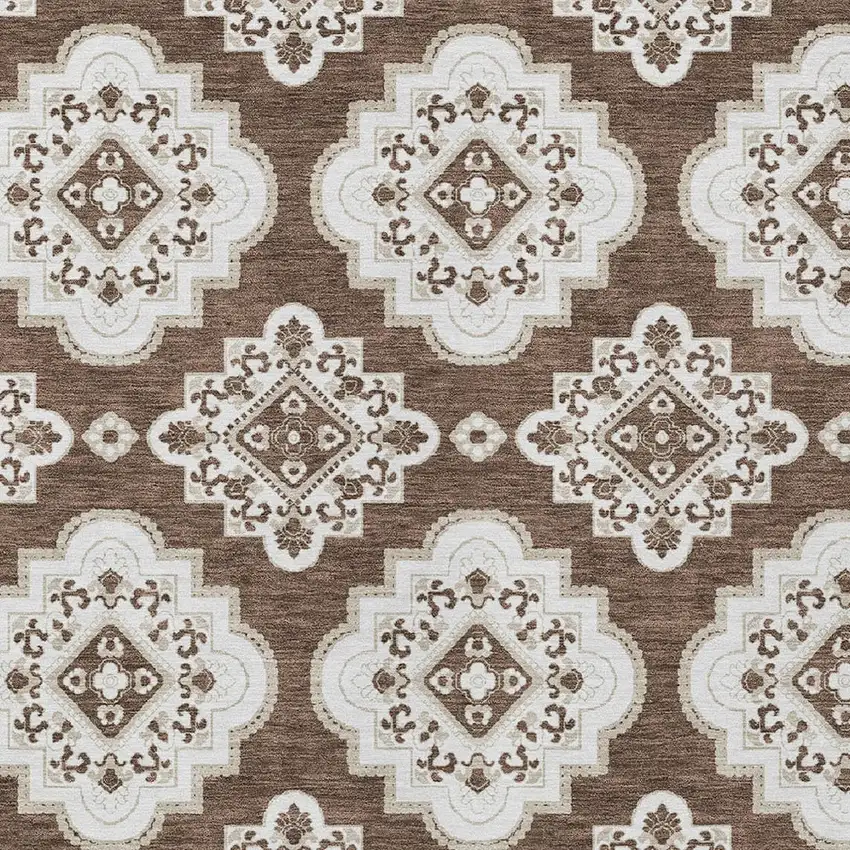 Brown And Ivory Medallion Washable Indoor Outdoor Area Rug Photo 6