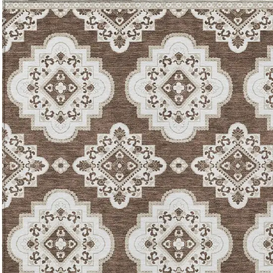 Brown And Ivory Medallion Washable Indoor Outdoor Area Rug Photo 6