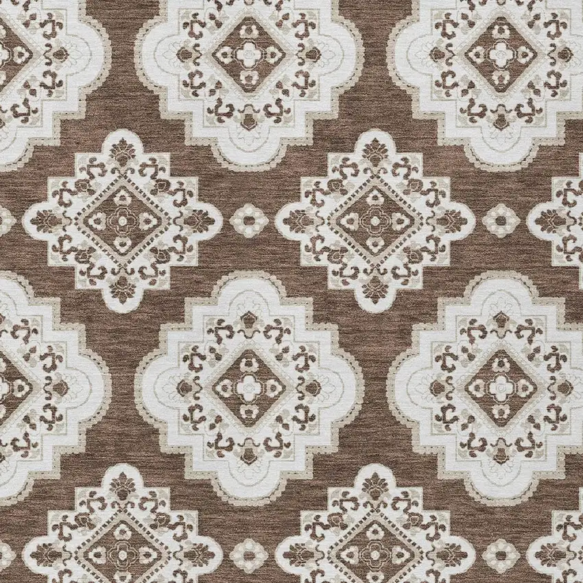 Brown And Ivory Medallion Washable Indoor Outdoor Area Rug Photo 6