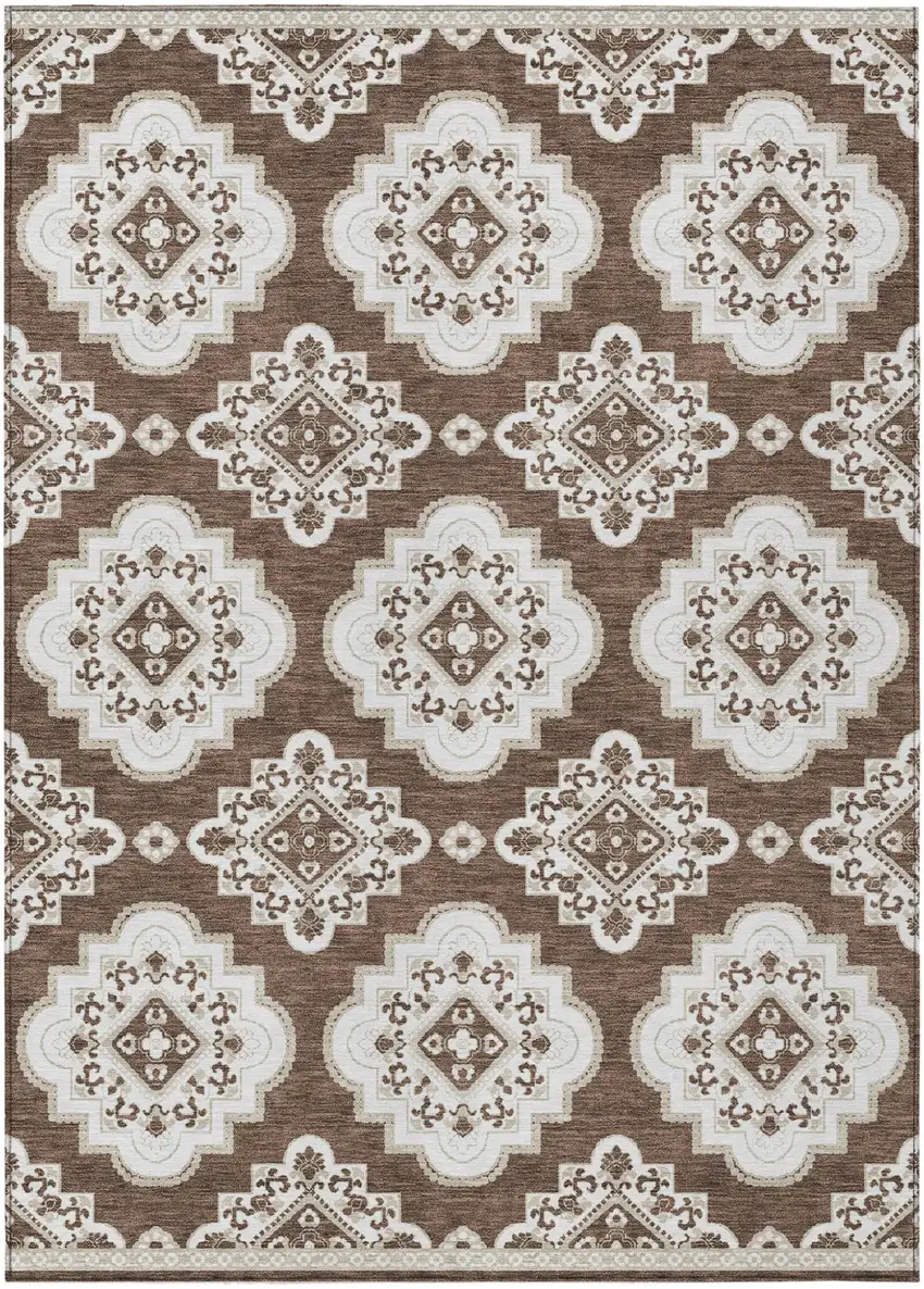 Brown And Ivory Medallion Washable Indoor Outdoor Area Rug Photo 2