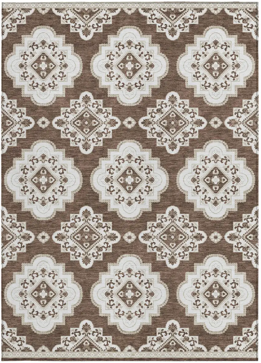Brown And Ivory Medallion Washable Indoor Outdoor Area Rug Photo 7