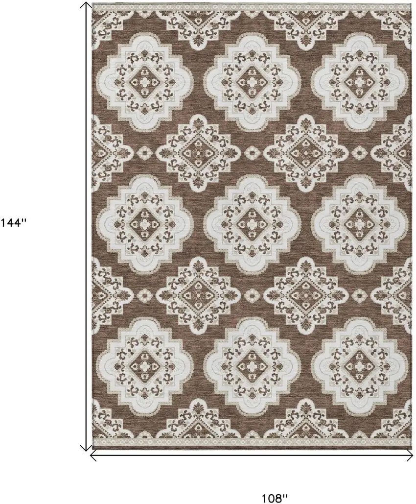 Brown And Ivory Medallion Washable Indoor Outdoor Area Rug Photo 3