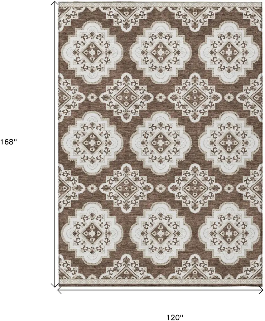 Brown And Ivory Medallion Washable Indoor Outdoor Area Rug Photo 3