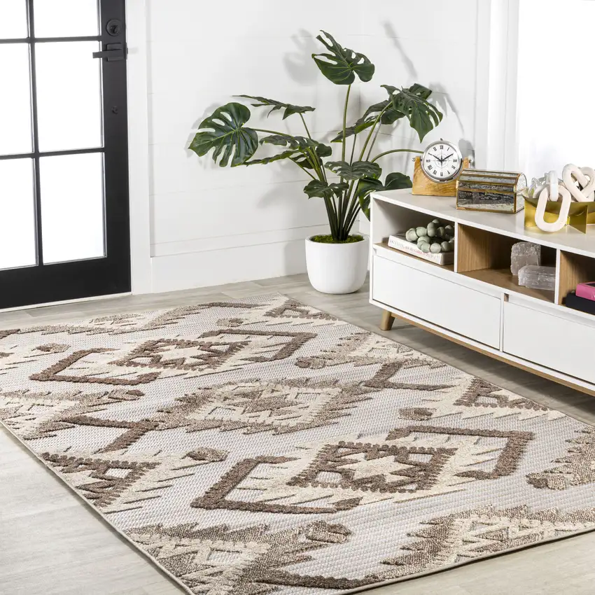 Brown And Ivory Moroccan Indoor Outdoor Area Rug Photo 8