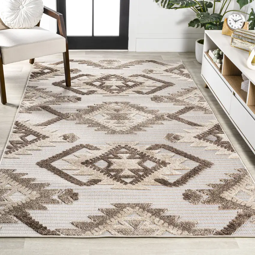 Brown And Ivory Moroccan Indoor Outdoor Area Rug Photo 6