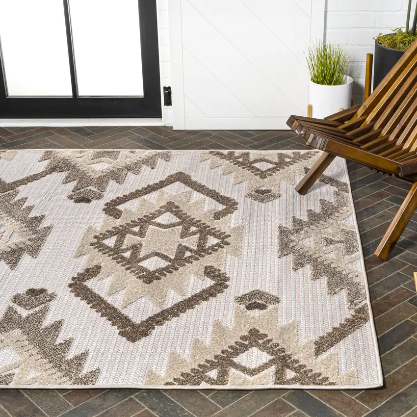 Brown And Ivory Moroccan Indoor Outdoor Area Rug Photo 9