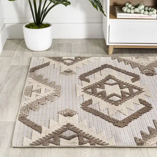 Brown And Ivory Moroccan Indoor Outdoor Area Rug Photo 6