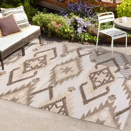 Brown And Ivory Moroccan Indoor Outdoor Area Rug Photo 9