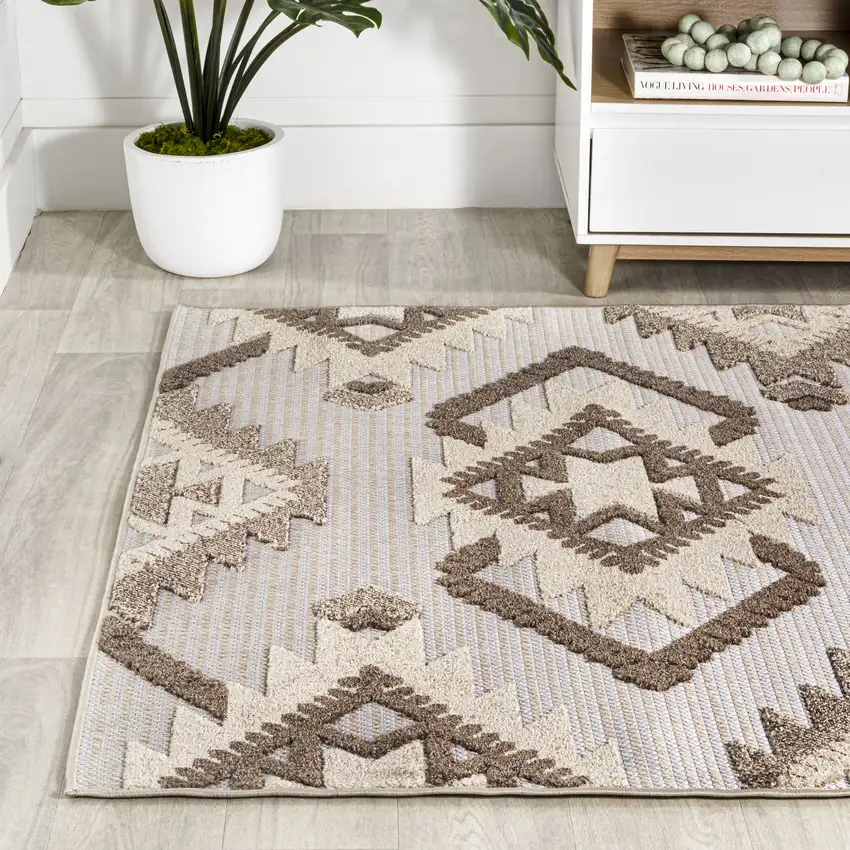 Brown And Ivory Moroccan Indoor Outdoor Area Rug Photo 6