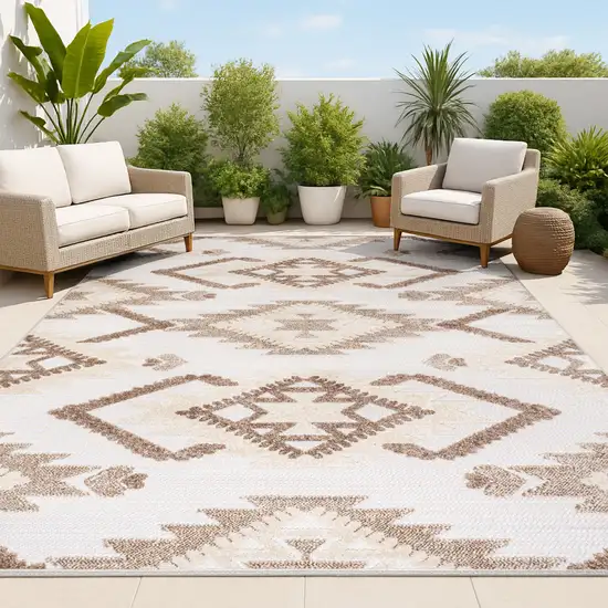 Brown And Ivory Moroccan Indoor Outdoor Area Rug Photo 4