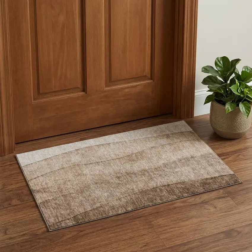Brown And Ivory Ombre Washable Area Rug With UV Protection Photo 1