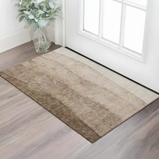 Brown And Ivory Ombre Washable Area Rug With UV Protection Photo 1
