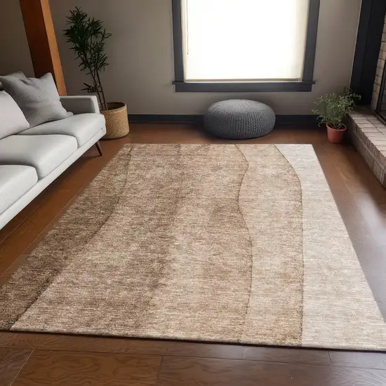 Brown And Ivory Ombre Washable Area Rug With UV Protection Photo 4