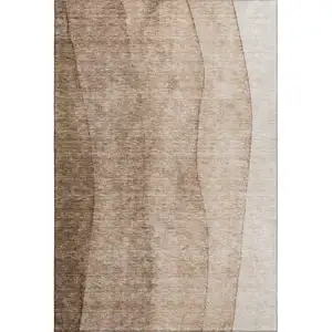 Photo of Brown And Ivory Ombre Washable Area Rug With UV Protection