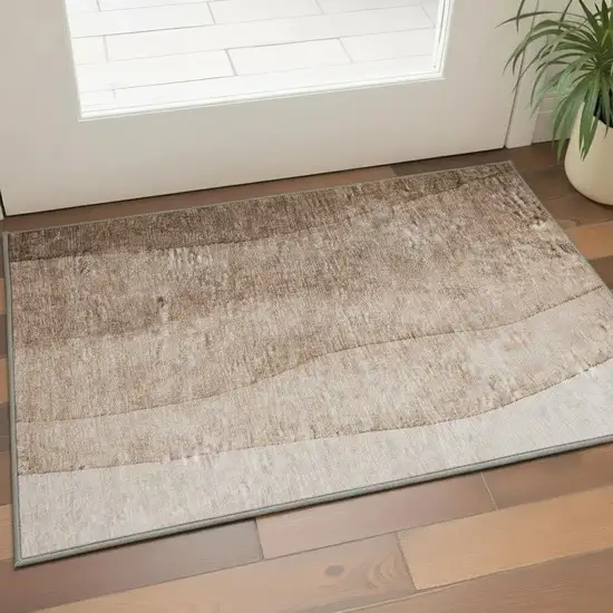 Brown And Ivory Ombre Washable Area Rug With UV Protection Photo 2