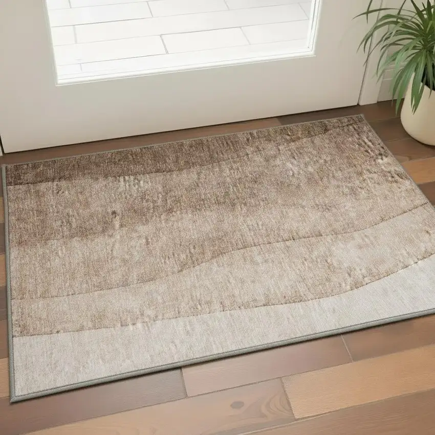 Brown And Ivory Ombre Washable Area Rug With UV Protection Photo 2