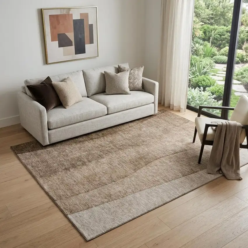 Brown And Ivory Ombre Washable Area Rug With UV Protection Photo 1