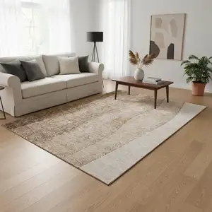Photo of Brown And Ivory Ombre Washable Area Rug With UV Protection
