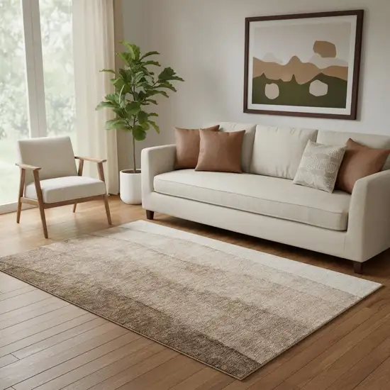 Brown And Ivory Ombre Washable Area Rug With UV Protection Photo 1