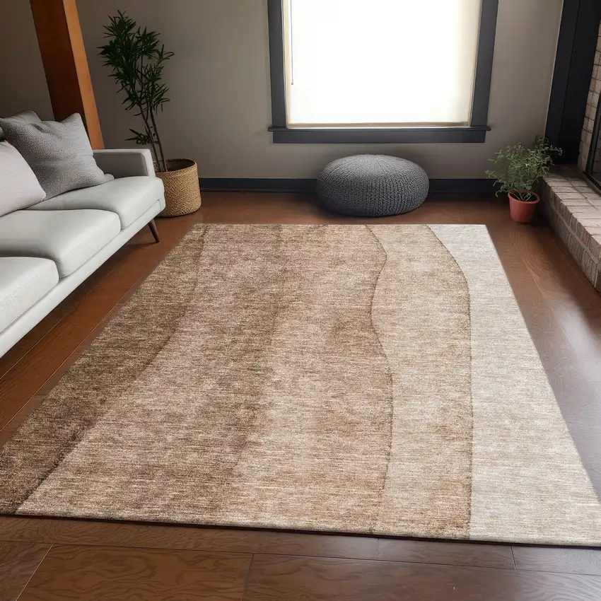 Brown And Ivory Ombre Washable Area Rug With UV Protection Photo 4