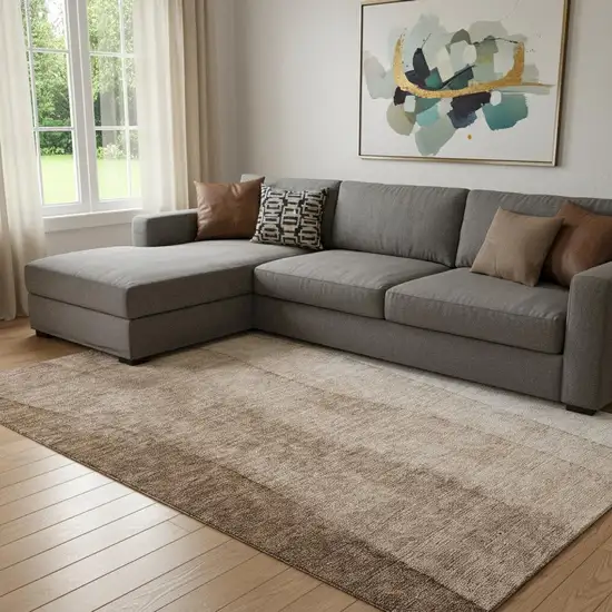 Brown And Ivory Ombre Washable Area Rug With UV Protection Photo 1