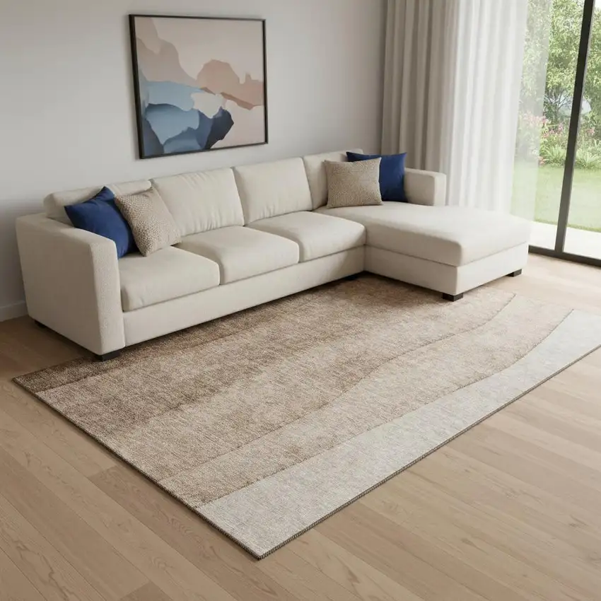 Brown And Ivory Ombre Washable Area Rug With UV Protection Photo 1