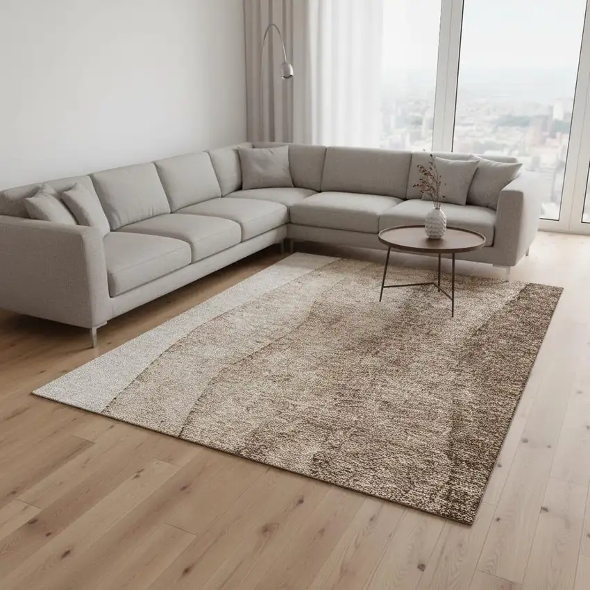 Brown And Ivory Ombre Washable Area Rug With UV Protection Photo 1