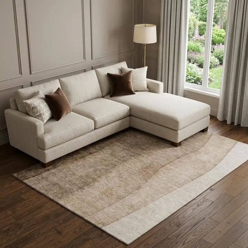 Brown And Ivory Ombre Washable Area Rug With UV Protection Photo 1