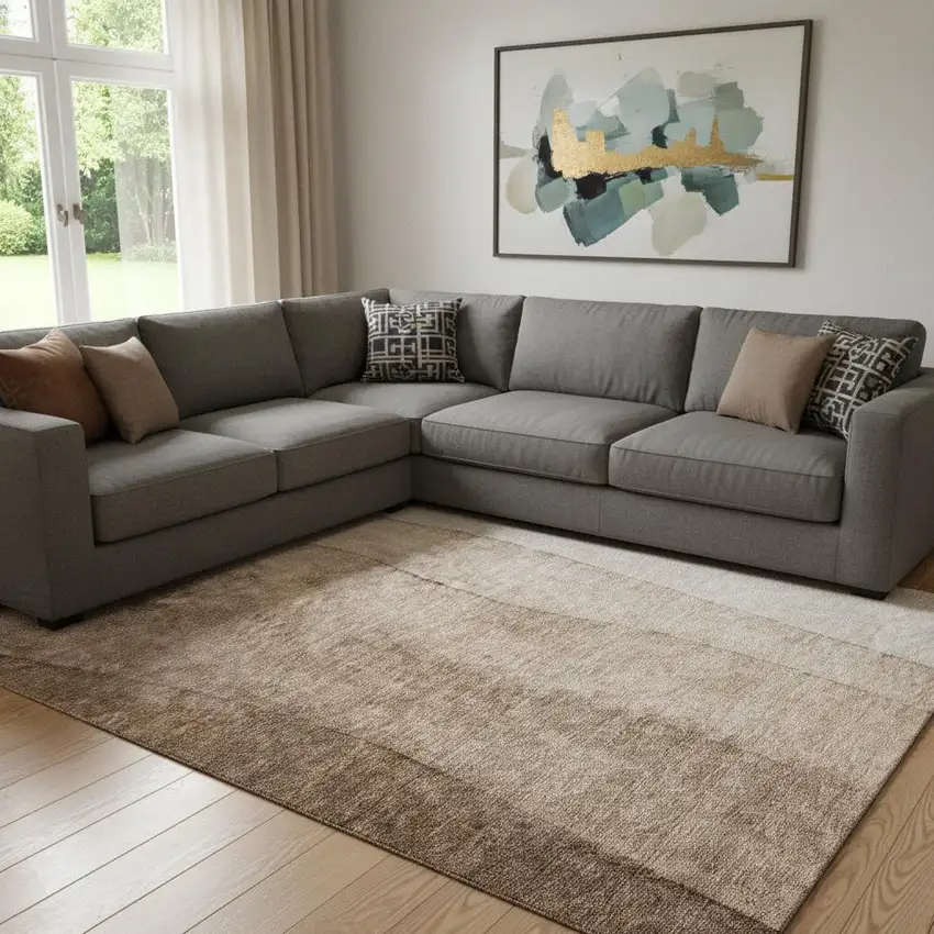 Brown And Ivory Ombre Washable Area Rug With UV Protection Photo 1