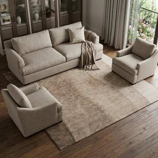 Brown And Ivory Ombre Washable Area Rug With UV Protection Photo 1