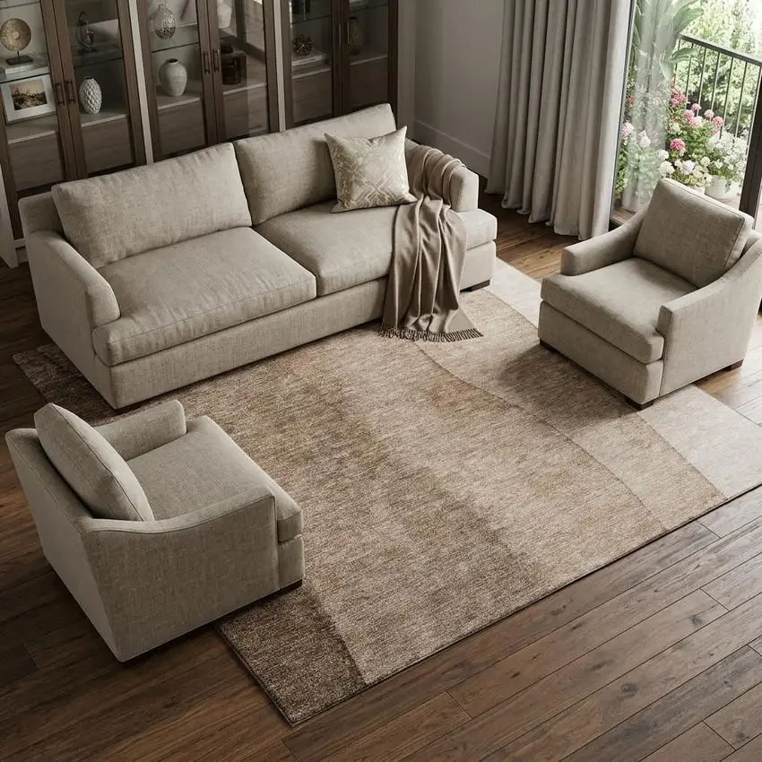 Brown And Ivory Ombre Washable Area Rug With UV Protection Photo 1