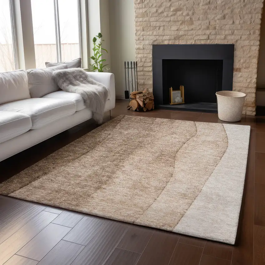 Brown And Ivory Ombre Washable Area Rug With UV Protection Photo 5