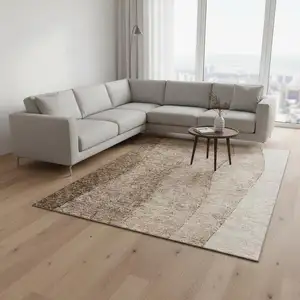 Photo of Brown And Ivory Ombre Washable Area Rug With UV Protection